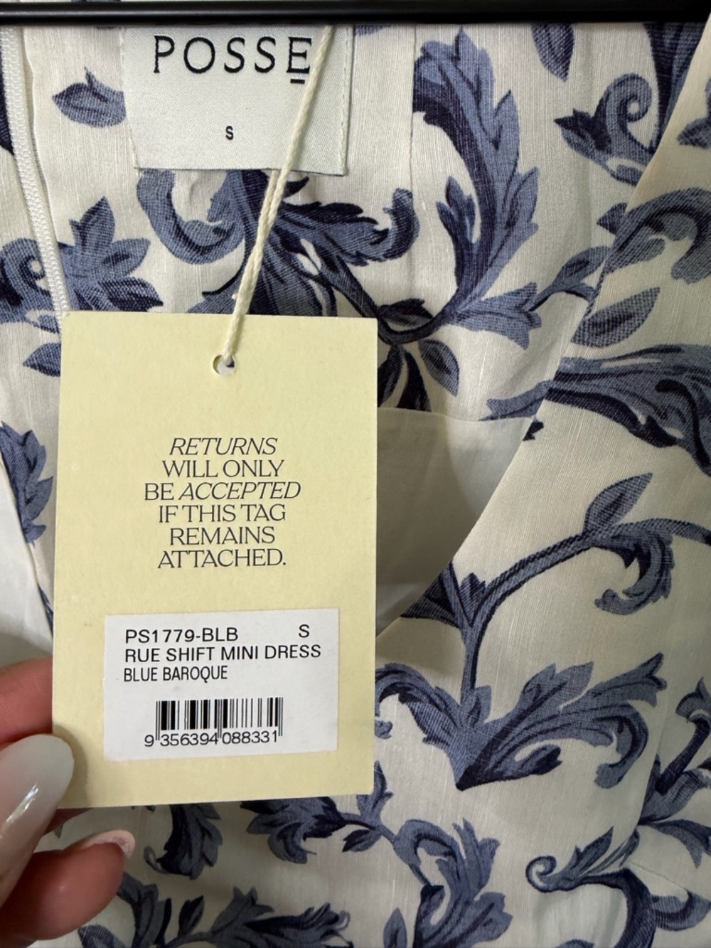 NWT Posse Rue Shift Mini Dress Blue Baroque Linen Silk Womens Size S - Picture 12 of 12